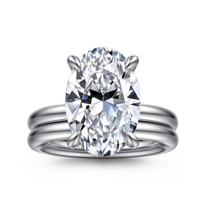 Peace - 14K White Gold Oval Hidden Halo Diamond Engagement Ring