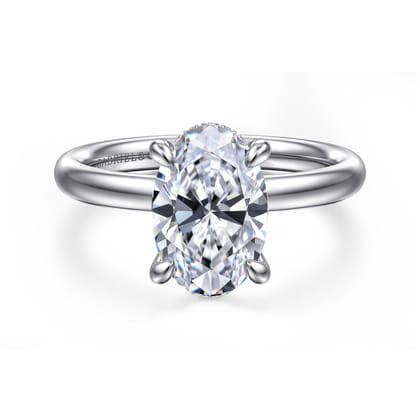 Peace - 14K White Gold Oval Hidden Halo Diamond Engagement Ring