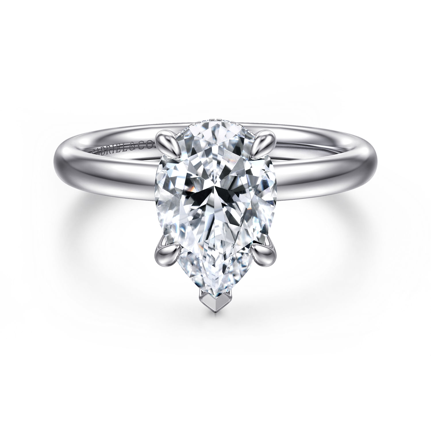 Peace - 14K White Gold Pear Shape Hidden Halo Diamond Engagement Ring