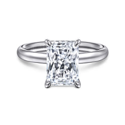 Peace - 14K White Gold Radiant Hidden Halo Diamond and Engagement Ring