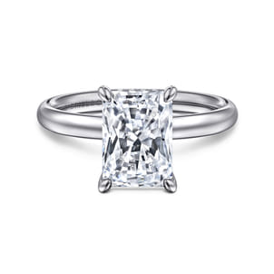 Peace - 14K White Gold Radiant Hidden Halo Diamond and Engagement Ring