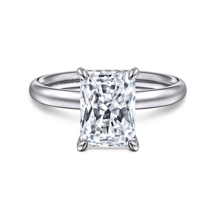 Peace - 14K White Gold Radiant Hidden Halo Diamond and Engagement Ring