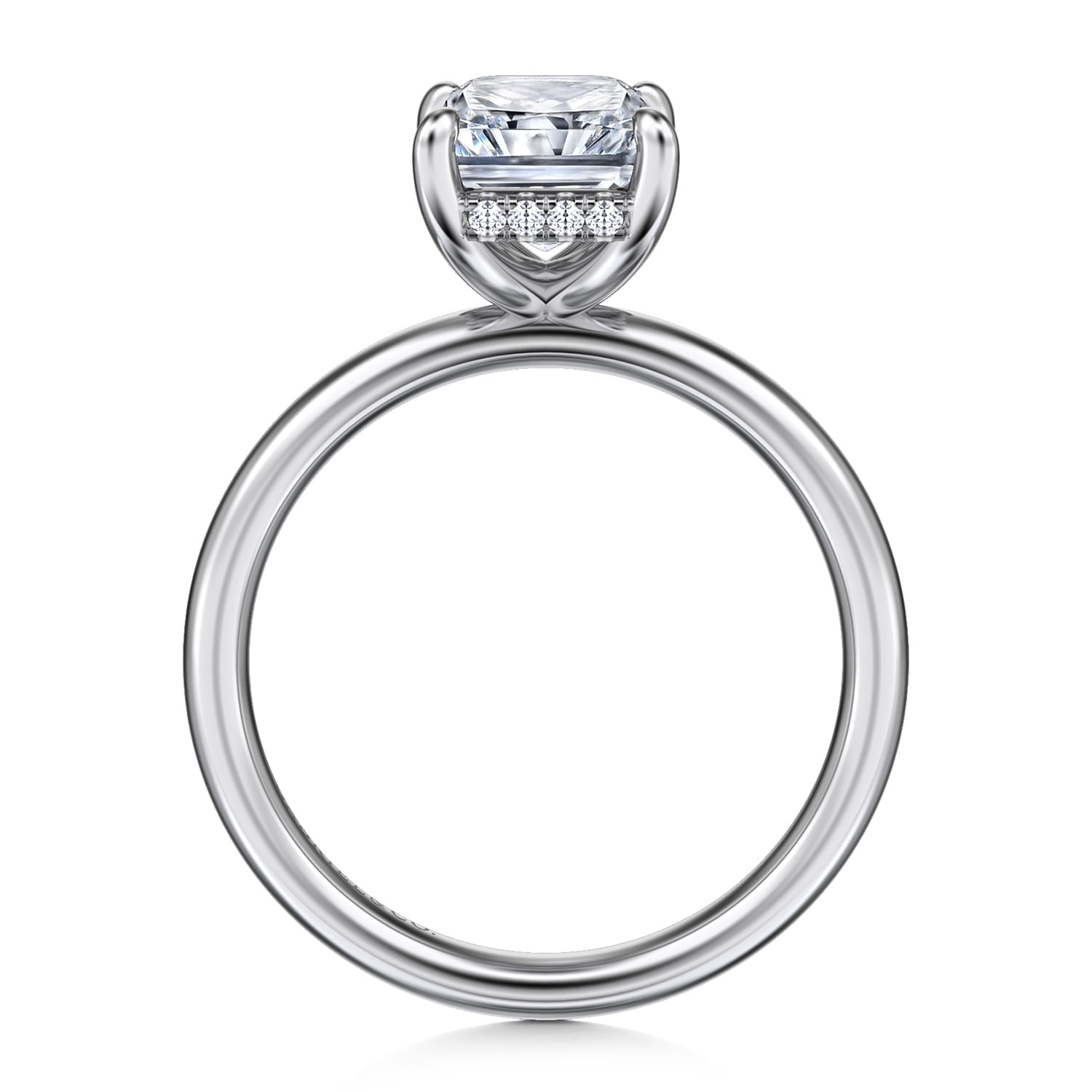 Peace - 14K White Gold Radiant Hidden Halo Diamond and Engagement Ring