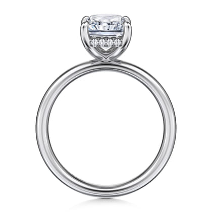 Peace - 14K White Gold Radiant Hidden Halo Diamond and Engagement Ring