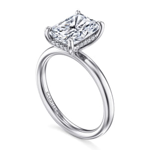 Peace - 14K White Gold Radiant Hidden Halo Diamond and Engagement Ring