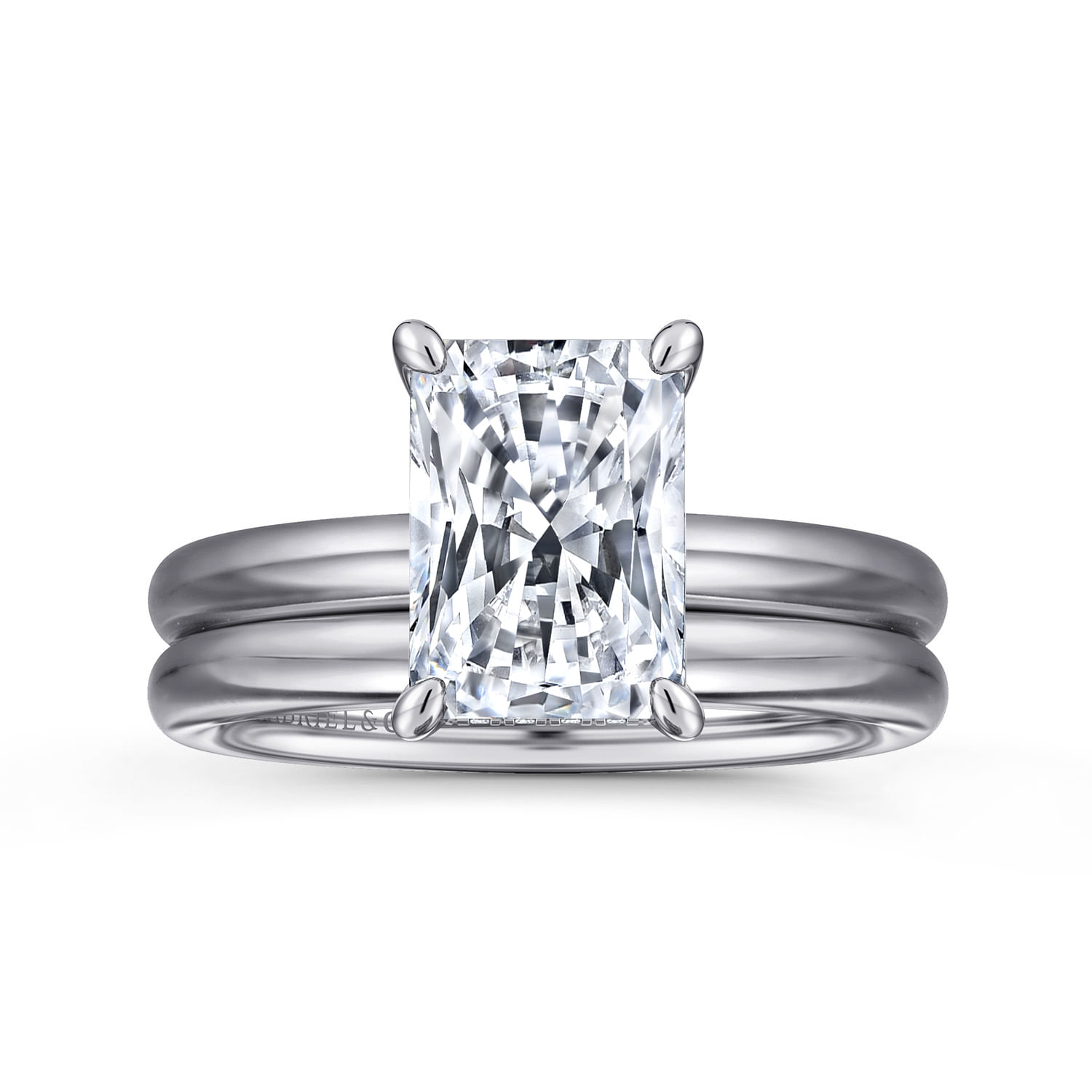 Peace - 14K White Gold Radiant Hidden Halo Diamond and Engagement Ring