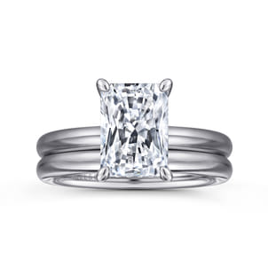 Peace - 14K White Gold Radiant Hidden Halo Diamond and Engagement Ring