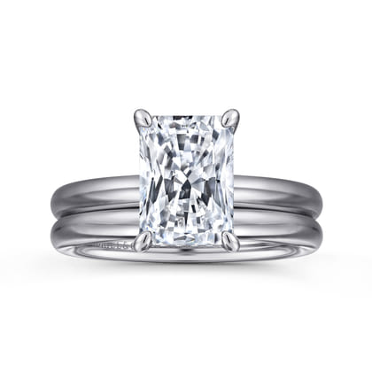 Peace - 14K White Gold Radiant Hidden Halo Diamond and Engagement Ring