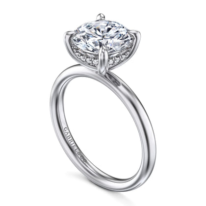 Peace - 14K White Gold Round Hidden Halo Diamond Engagement Ring