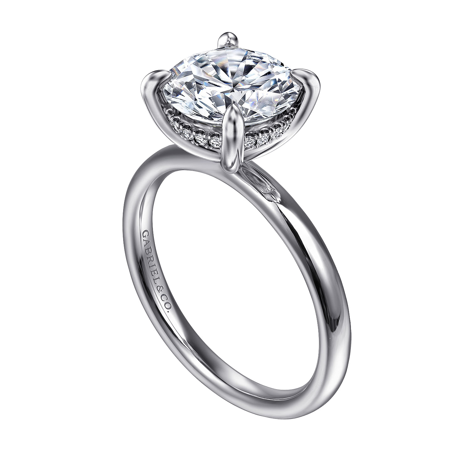 Peace - 14K White Gold Round Hidden Halo Diamond Engagement Ring