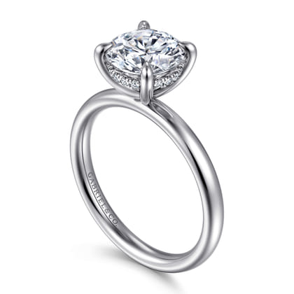 Peace - 14K White Gold Round Hidden Halo Diamond Engagement Ring