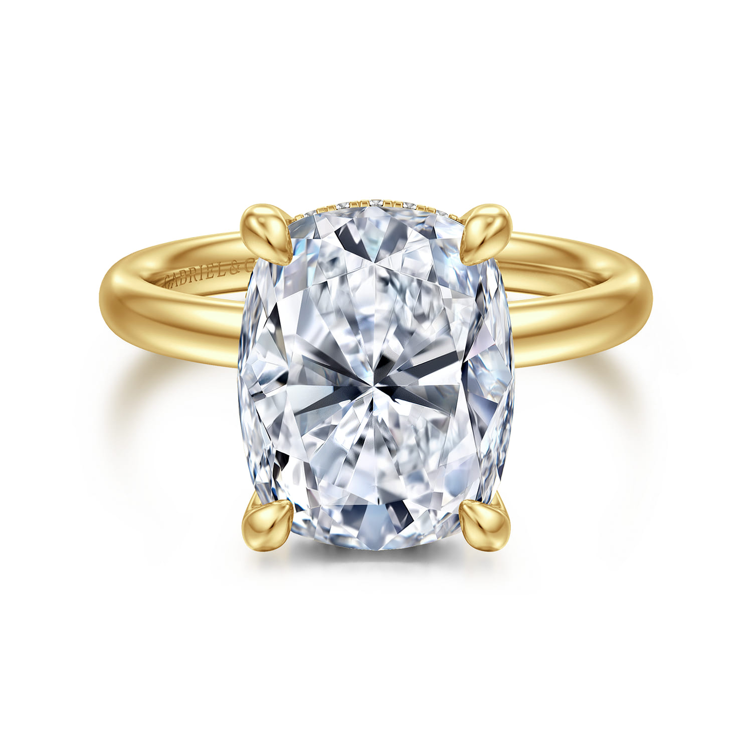 Peace - 14K Yellow Gold Elongated Cushion Hidden Halo Diamond Engagement Ring