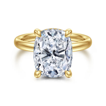 Peace - 14K Yellow Gold Elongated Cushion Hidden Halo Diamond Engagement Ring
