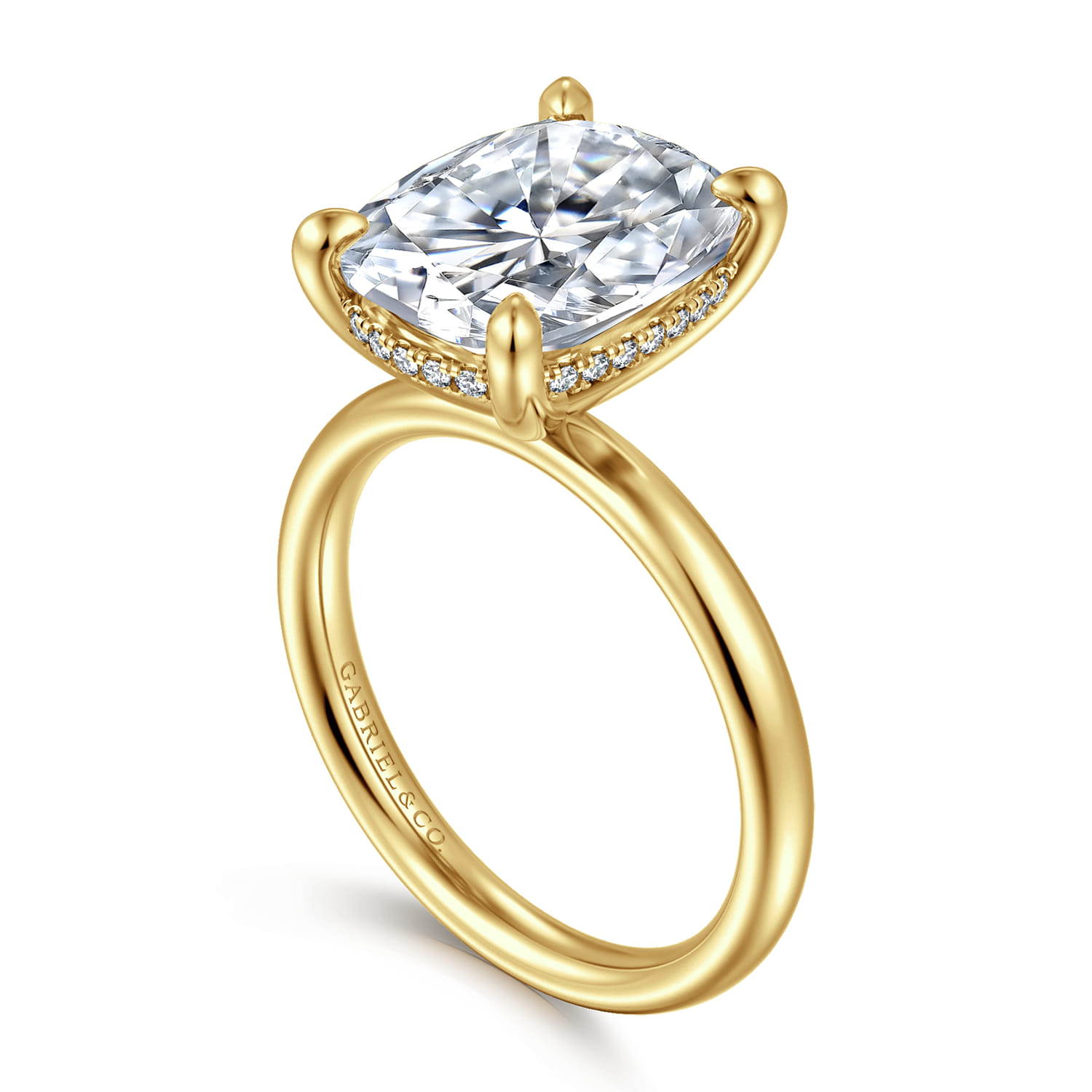 Peace - 14K Yellow Gold Elongated Cushion Hidden Halo Diamond Engagement Ring