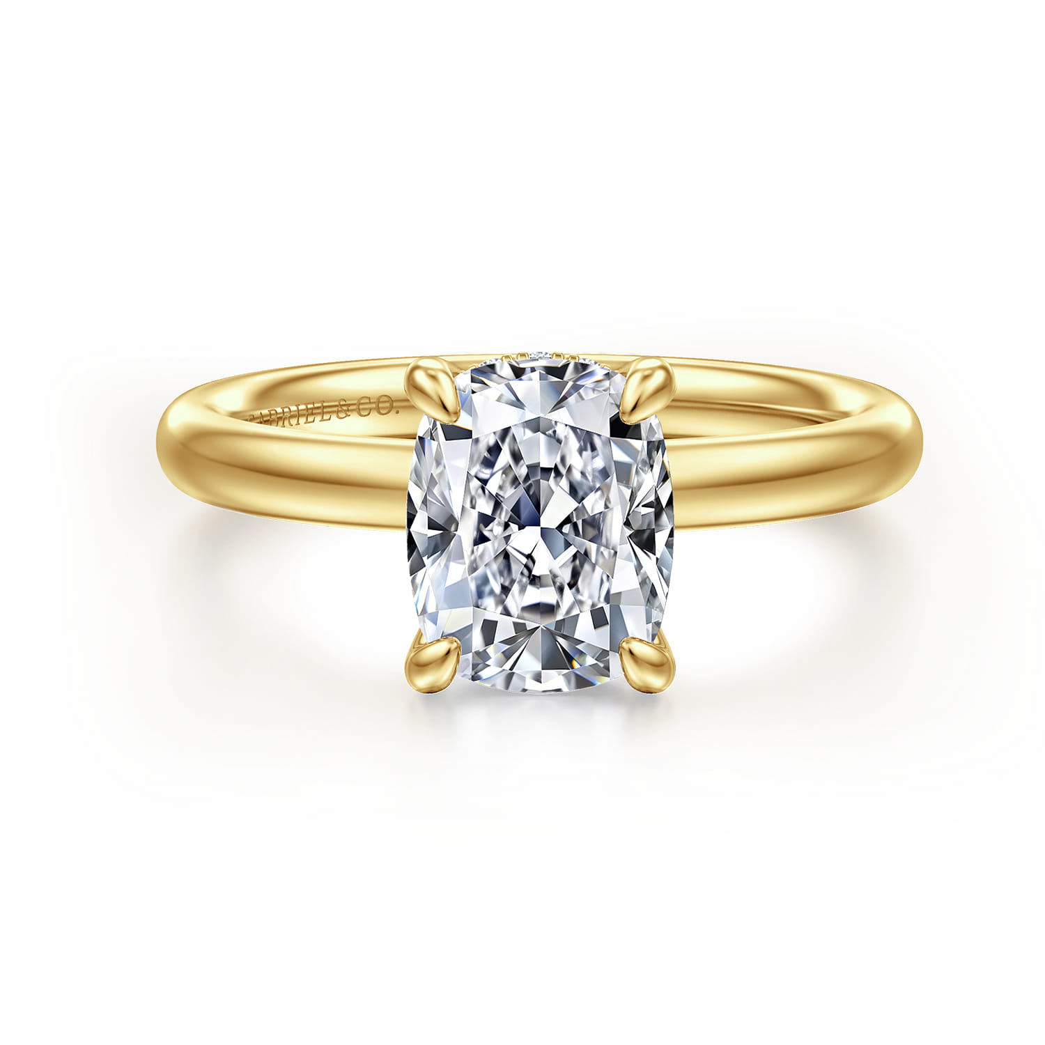 Peace - 14K Yellow Gold Elongated Cushion Hidden Halo Diamond Engagement Ring