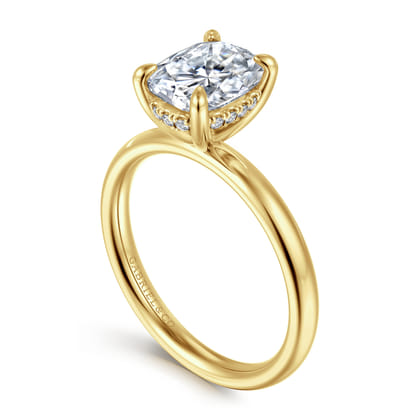 Peace - 14K Yellow Gold Elongated Cushion Hidden Halo Diamond Engagement Ring