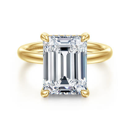 Peace - 14K Yellow Gold Emerald Cut Hidden Halo Diamond Engagement Ring