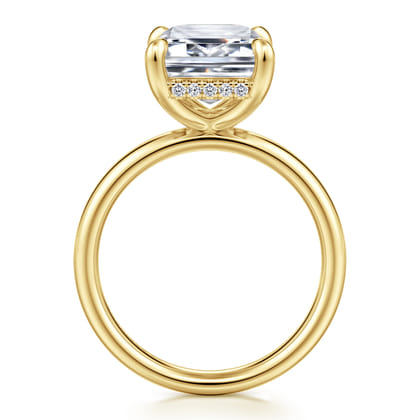 Peace - 14K Yellow Gold Emerald Cut Hidden Halo Diamond Engagement Ring
