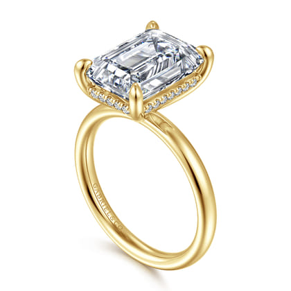Peace - 14K Yellow Gold Emerald Cut Hidden Halo Diamond Engagement Ring