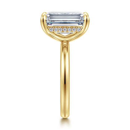 Peace - 14K Yellow Gold Emerald Cut Hidden Halo Diamond Engagement Ring