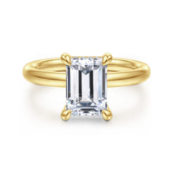 Peace - 14K Yellow Gold Emerald Cut Hidden Halo Diamond Engagement Ring