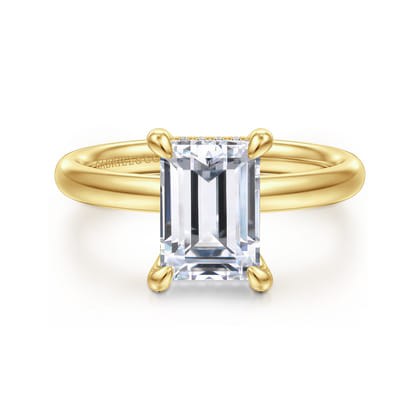 Peace - 14K Yellow Gold Emerald Cut Hidden Halo Diamond Engagement Ring