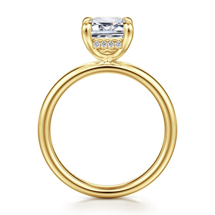 Peace - 14K Yellow Gold Emerald Cut Hidden Halo Diamond Engagement Ring