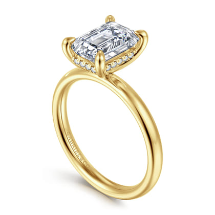 Peace - 14K Yellow Gold Emerald Cut Hidden Halo Diamond Engagement Ring
