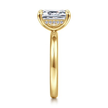 Peace - 14K Yellow Gold Emerald Cut Hidden Halo Diamond Engagement Ring