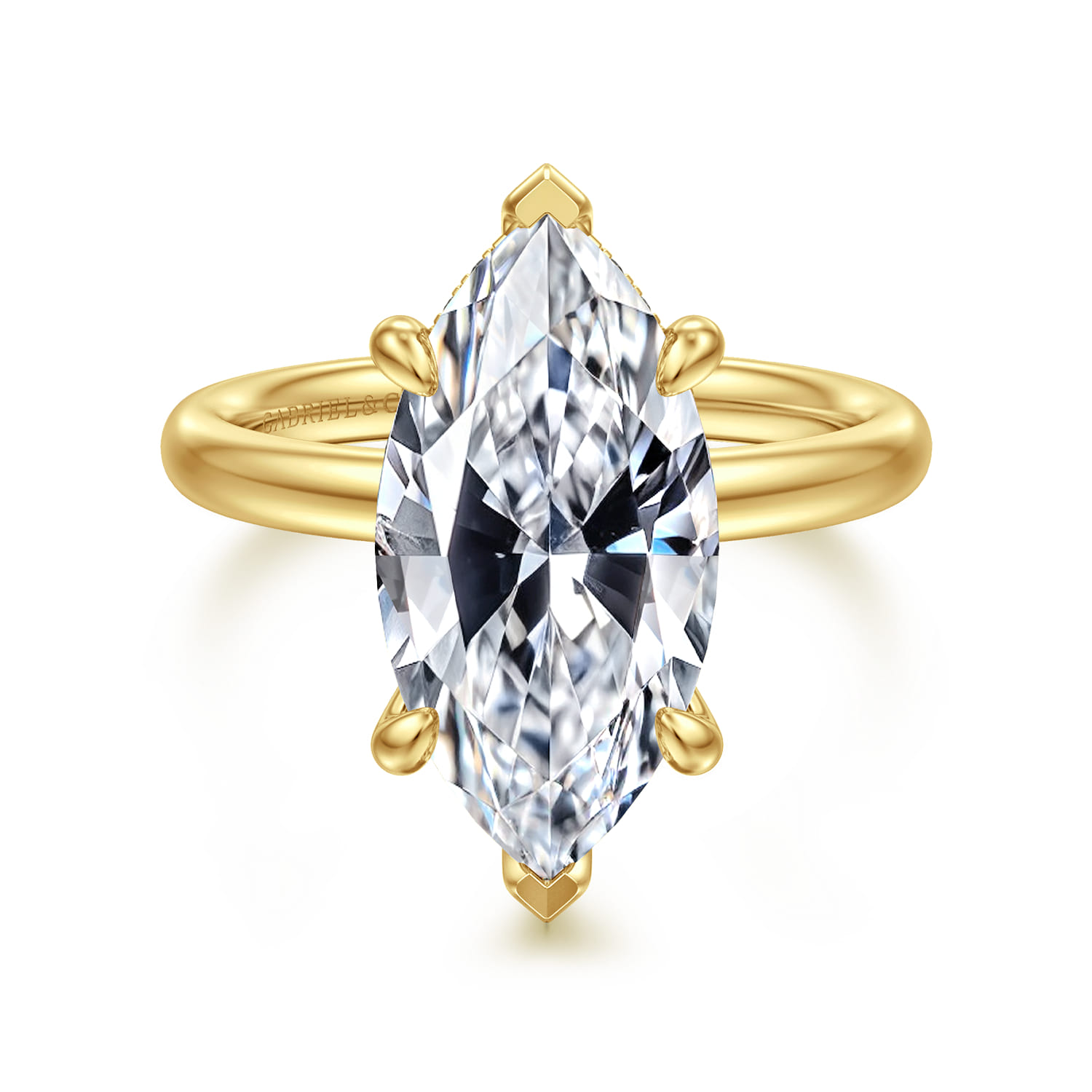 Peace - 14K Yellow Gold Marquise Shape Hidden Halo Diamond Engagement Ring