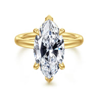 Peace - 14K Yellow Gold Marquise Shape Hidden Halo Diamond Engagement Ring