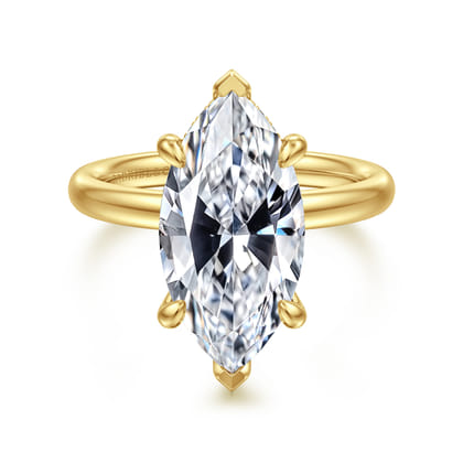 Peace - 14K Yellow Gold Marquise Shape Hidden Halo Diamond Engagement Ring