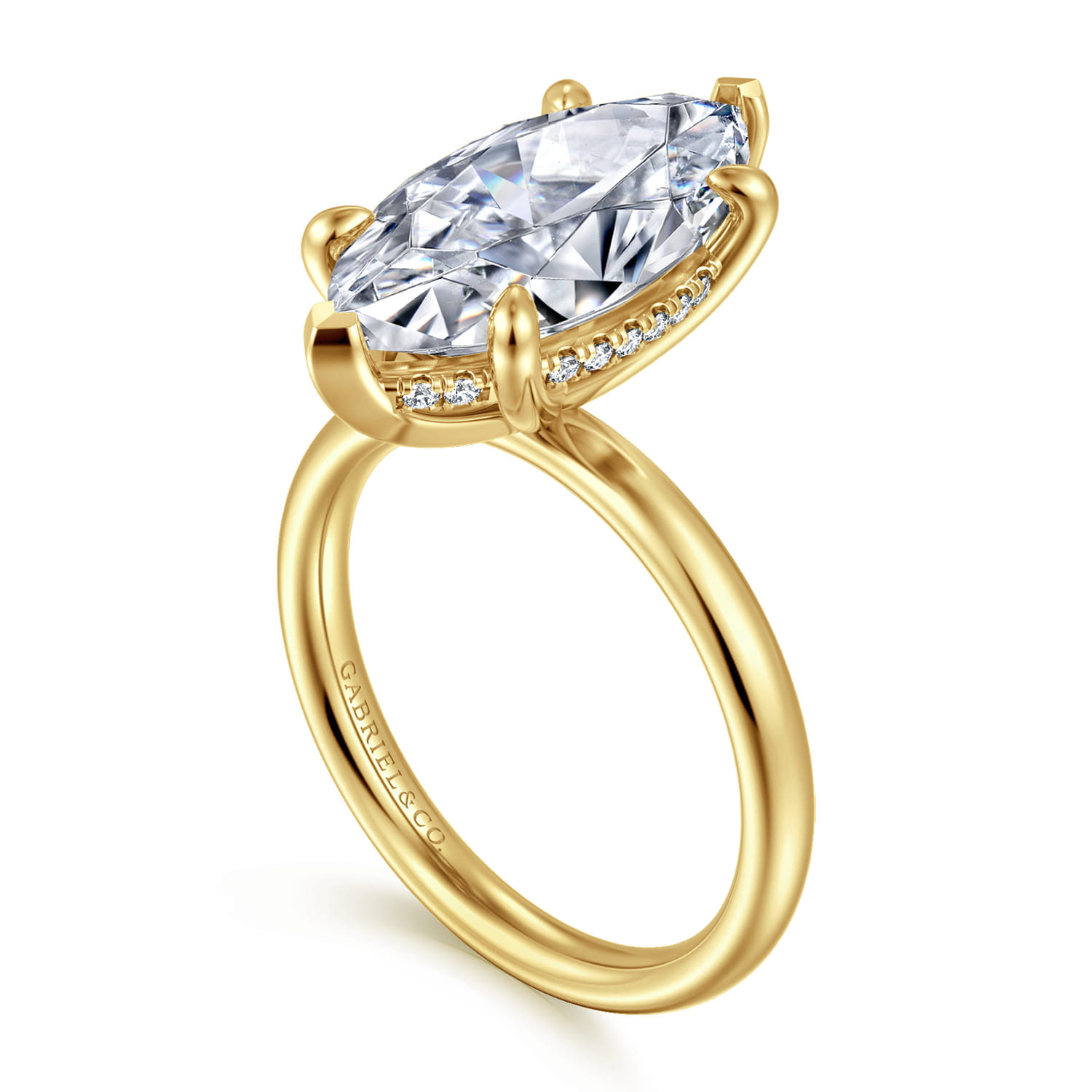 Peace - 14K Yellow Gold Marquise Shape Hidden Halo Diamond Engagement Ring