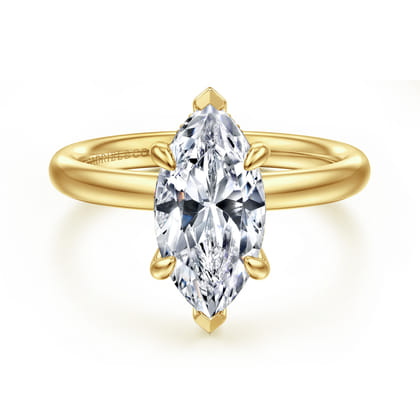 Peace - 14K Yellow Gold Marquise Shape Hidden Halo Diamond Engagement Ring