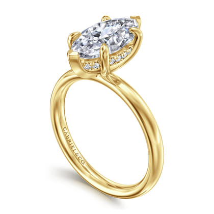 Peace - 14K Yellow Gold Marquise Shape Hidden Halo Diamond Engagement Ring