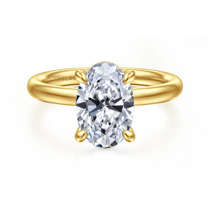 Peace - 14K Yellow Gold Oval Hidden Halo Diamond Engagement Ring