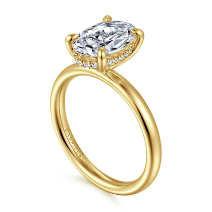 Peace - 14K Yellow Gold Oval Hidden Halo Diamond Engagement Ring