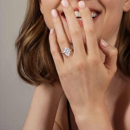 Peace - 14K Yellow Gold Pear Shape Hidden Halo Diamond Engagement Ring