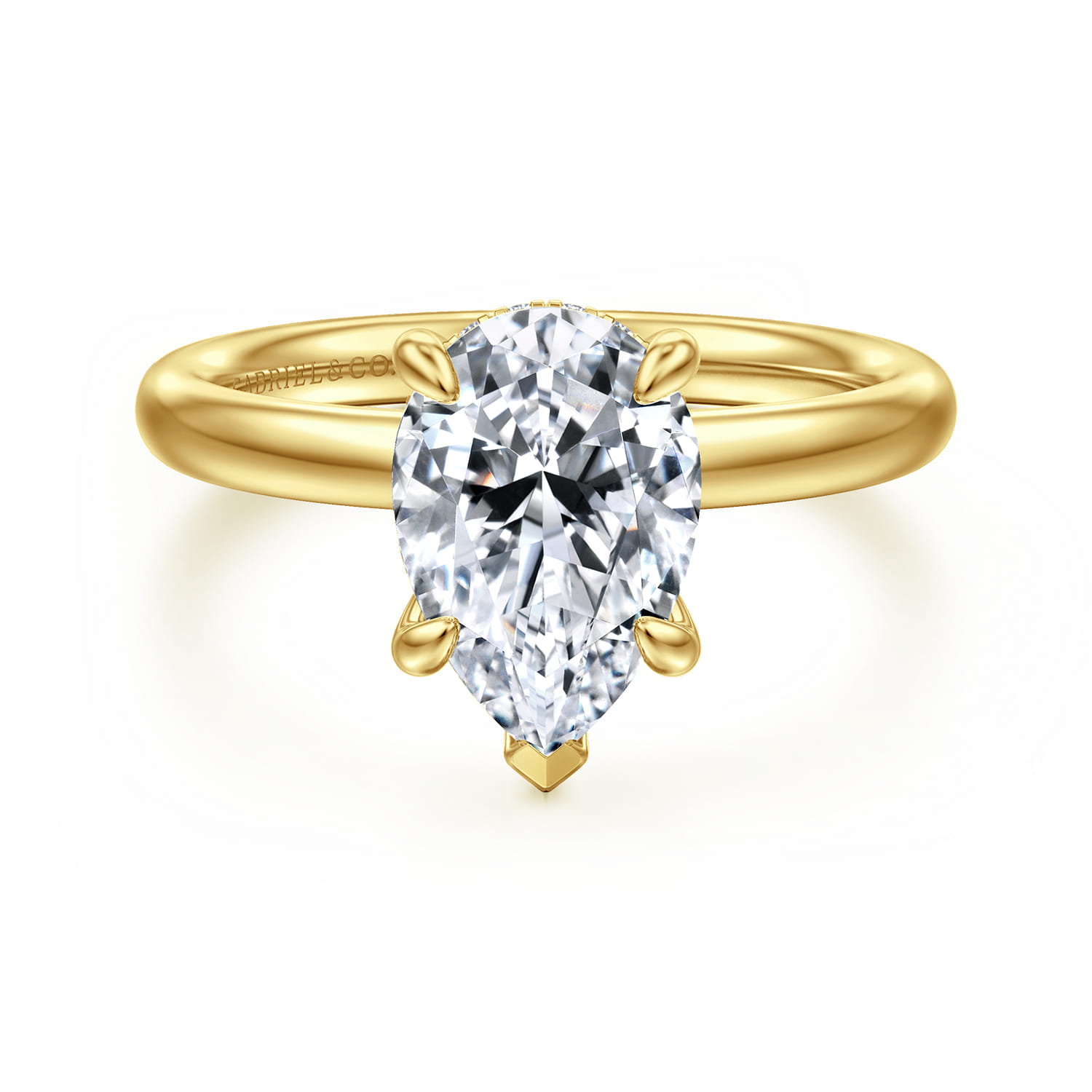 Peace - 14K Yellow Gold Pear Shape Hidden Halo Diamond Engagement Ring