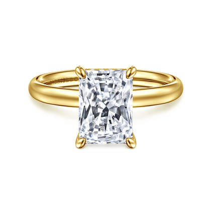 Peace - 14K Yellow Gold Radiant Hidden Halo Diamond and Engagement Ring