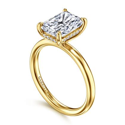 Peace - 14K Yellow Gold Radiant Hidden Halo Diamond and Engagement Ring