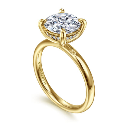 Peace - 14K Yellow Gold Round Hidden Halo Diamond Engagement Ring