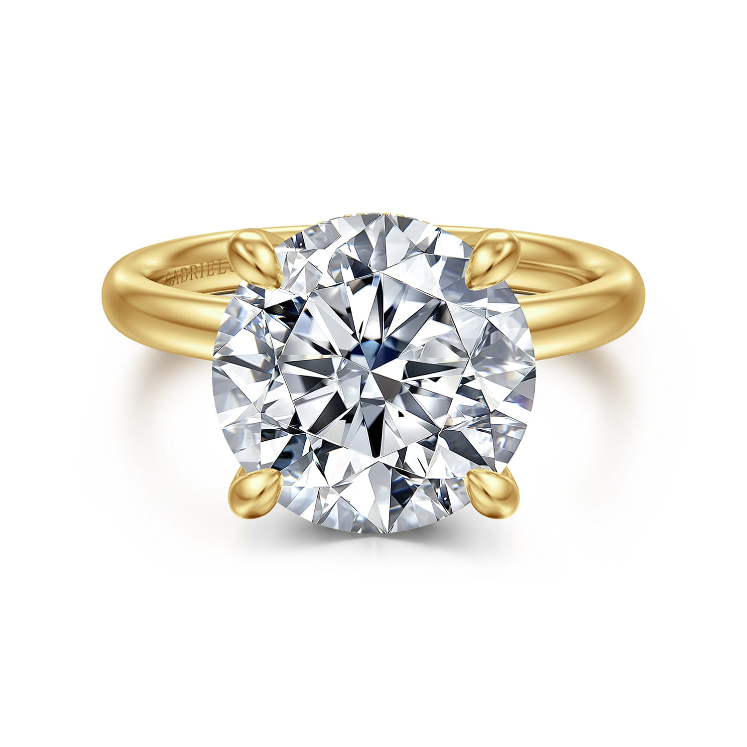 Peace - 14K Yellow Gold Round Hidden Halo Diamond Engagement Ring