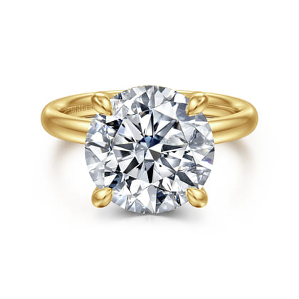 Peace - 14K Yellow Gold Round Hidden Halo Diamond Engagement Ring