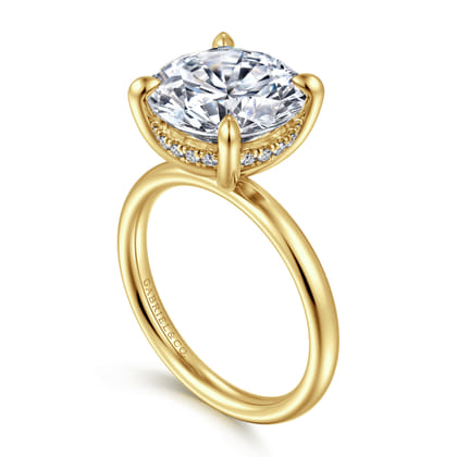 Peace - 14K Yellow Gold Round Hidden Halo Diamond Engagement Ring