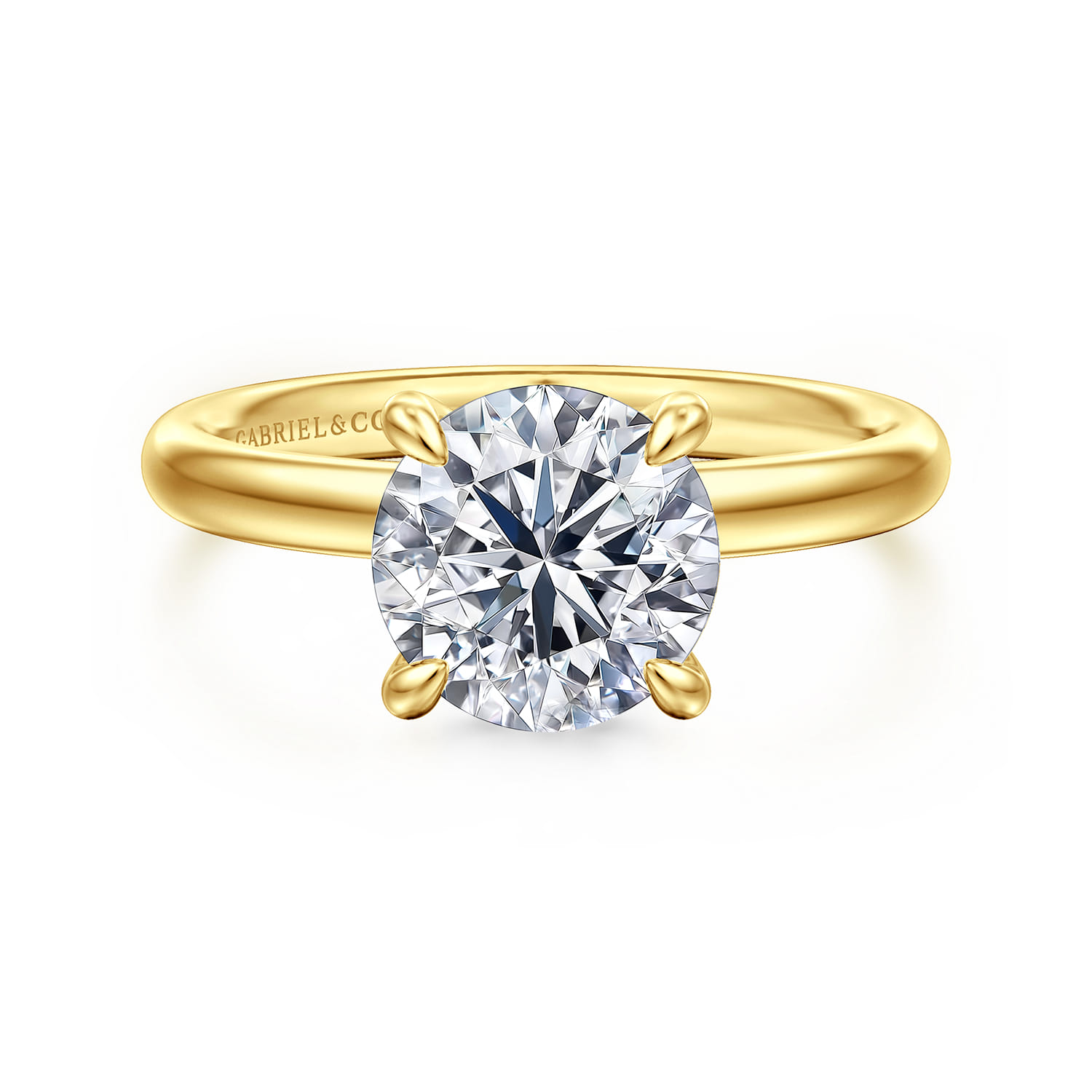 Peace - 14K Yellow Gold Round Hidden Halo Diamond Engagement Ring