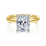 Peace - 14K Yellow-White Gold Elongated Cushion Hidden Halo Diamond Engagement Ring