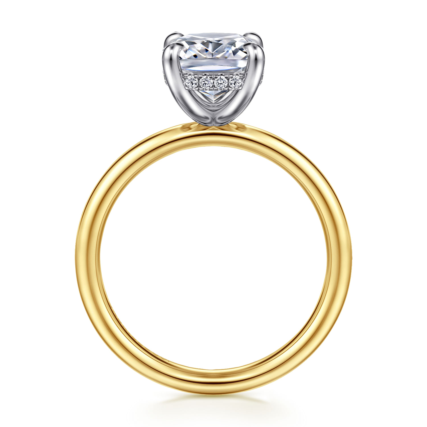 Peace - 14K Yellow-White Gold Elongated Cushion Hidden Halo Diamond Engagement Ring