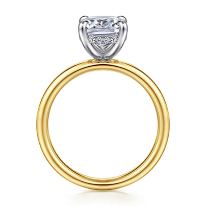Peace - 14K Yellow-White Gold Elongated Cushion Hidden Halo Diamond Engagement Ring