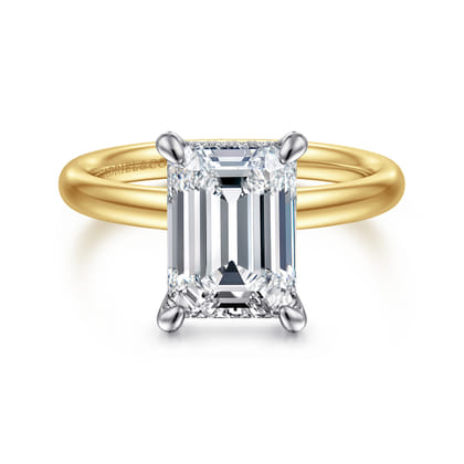 Peace - 14K Yellow-White Gold Emerald Cut Hidden Halo Diamond Engagement Ring